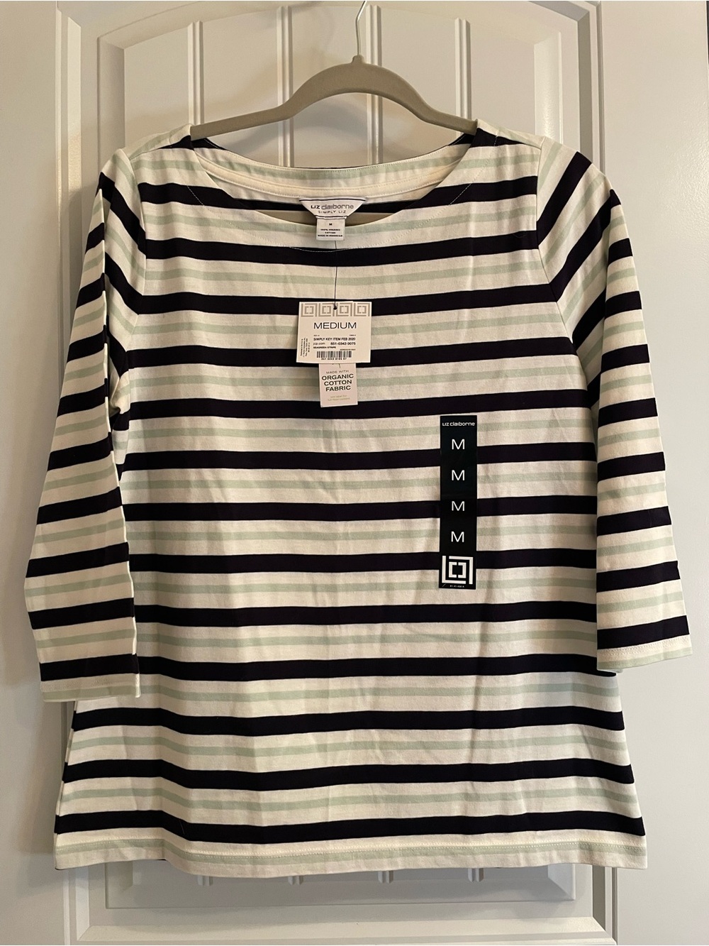 LIZ CLAIBORNE Black and White Striped Boatneck Top